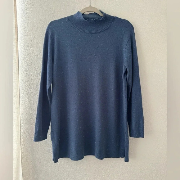 J Jill texture mock neck silk blend lightweight sweater size S slate, speckle - Picture 1 of 10